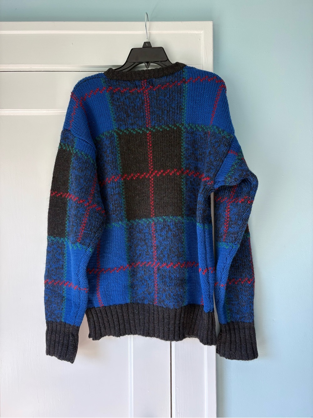 Vintage 90s Boston Traders Pure Wool Tartan Plaid Sweater XL Grandpa Cabincore - Picture 3 of 4